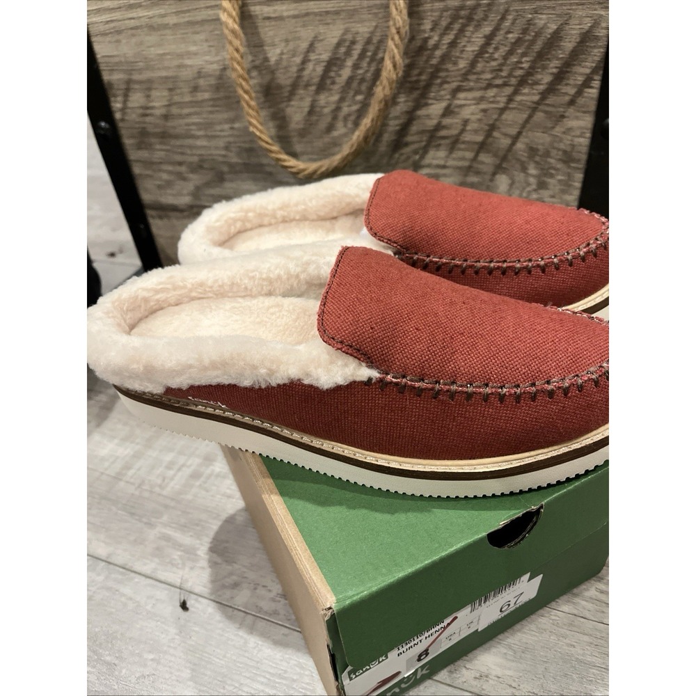 Sanuk Cozy Vibe Slippers Womens 10 Burnt Henna Red Slip On Wool Blend Lined